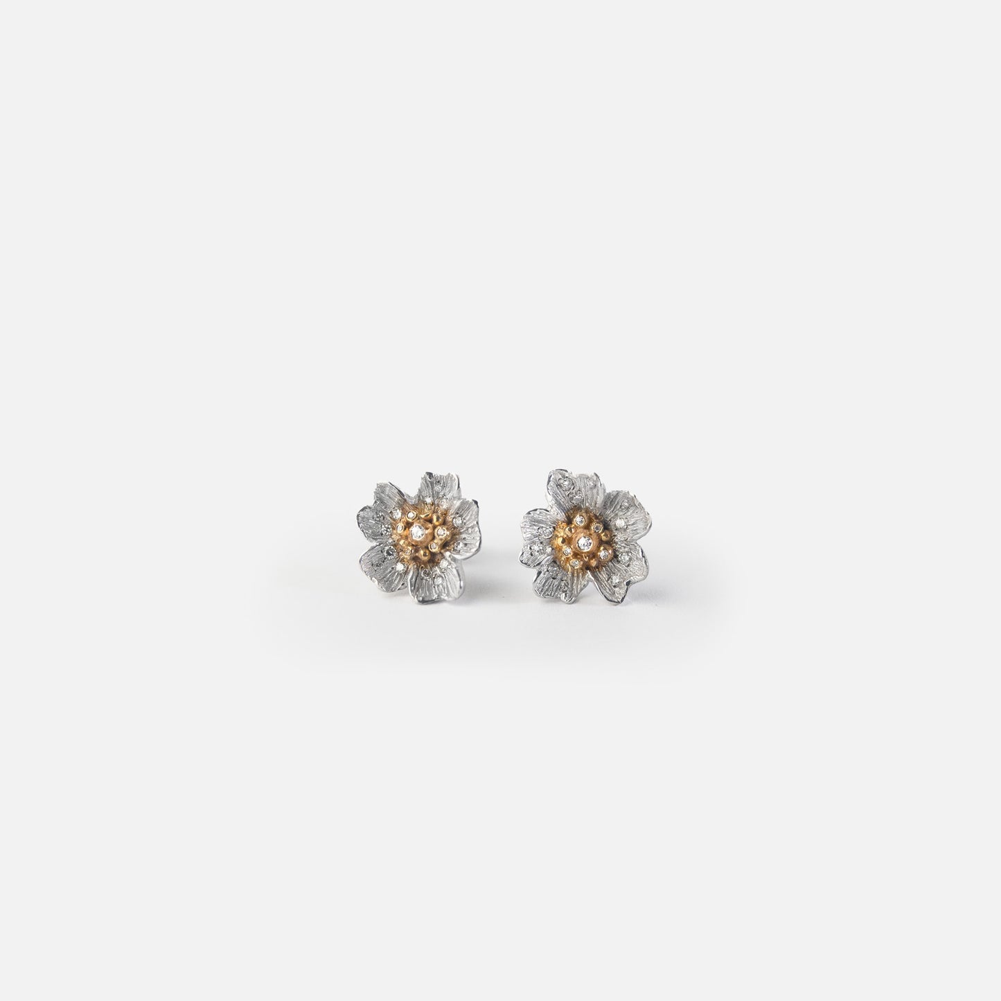 Inspired Flower Earrings with Scattered Diamonds